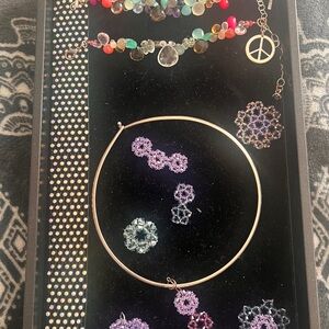 Red and Pink Beaded Necklace with Flower Charms